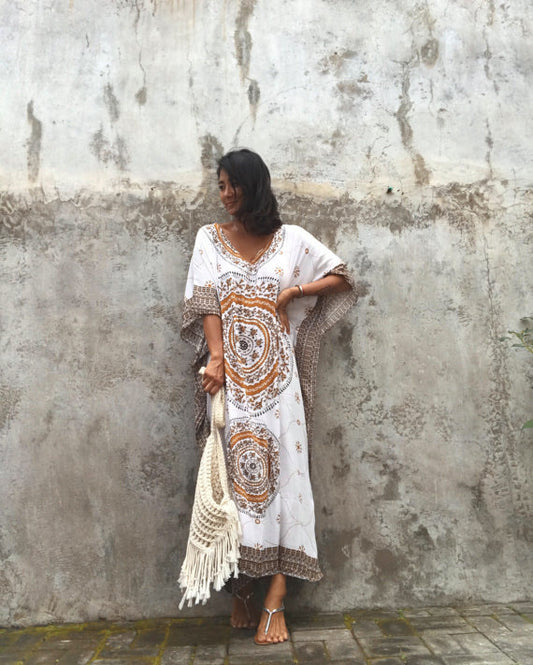 Robe de plage longue et ample à imprimé floral en rayonne