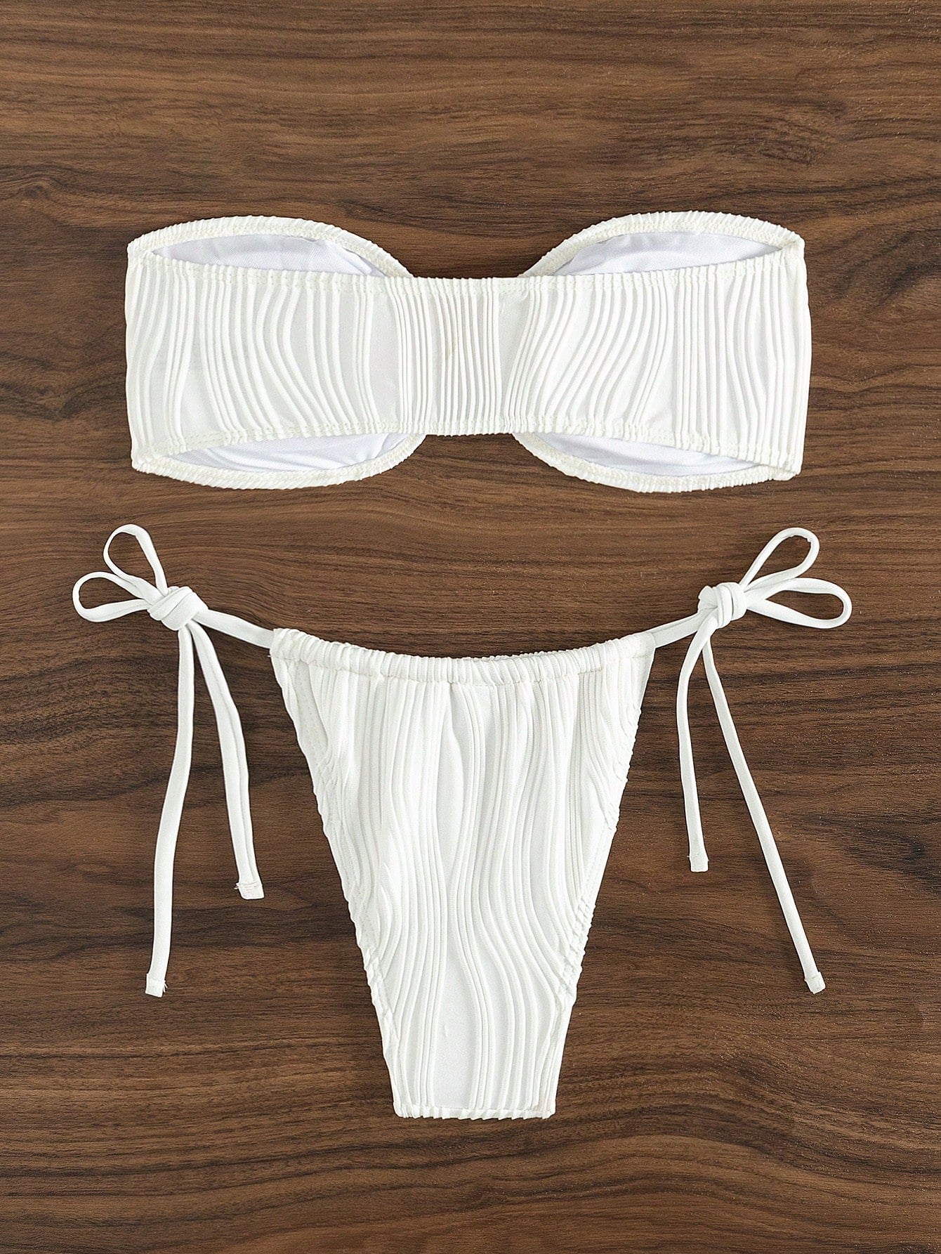 Bikini sexy de color sólido con parte superior de tubo y abertura, traje de baño con cordones