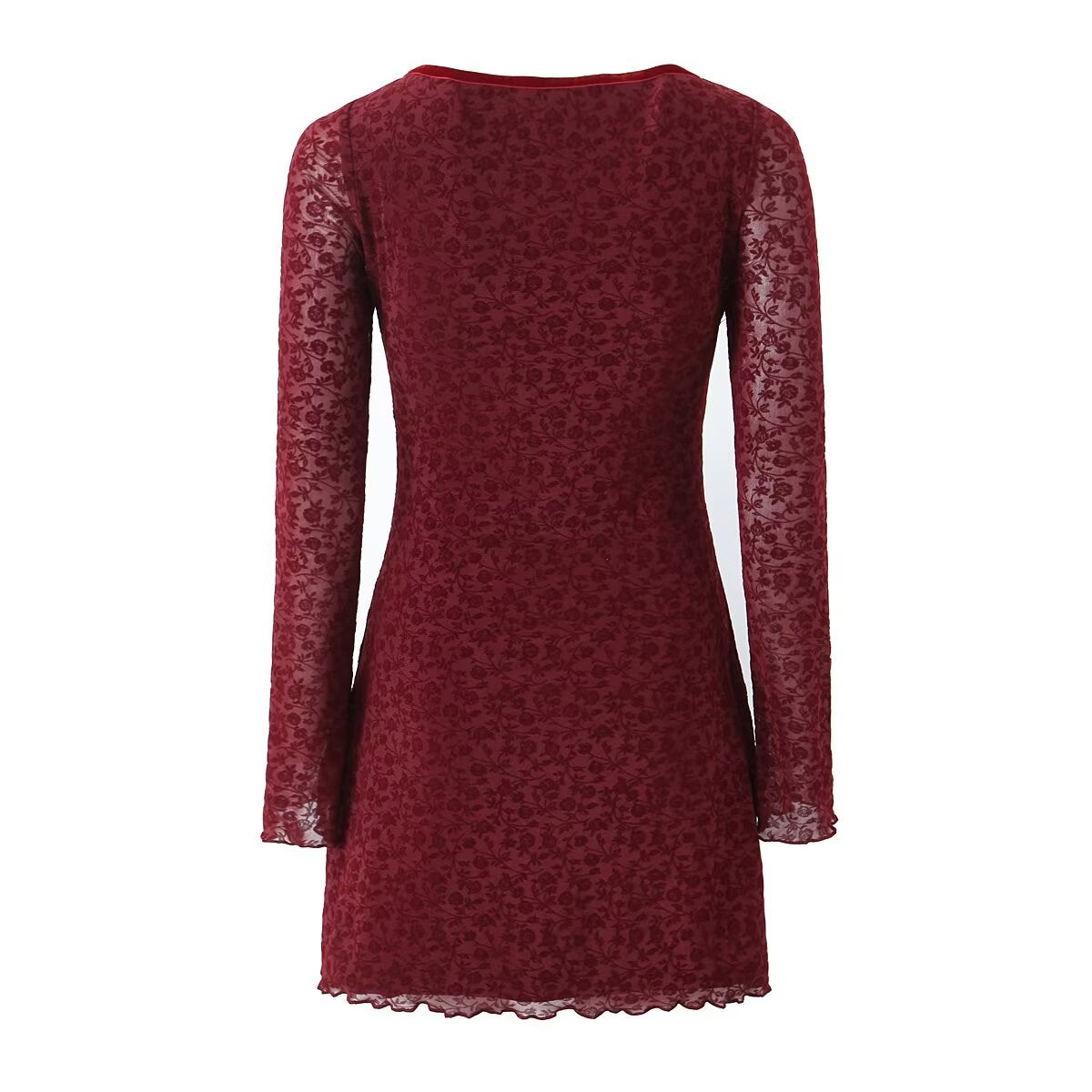 Retro Flocking Jacquard Long Sleeve Dress Women Autumn Winter French Sexy Skinny Sheath Mesh dress