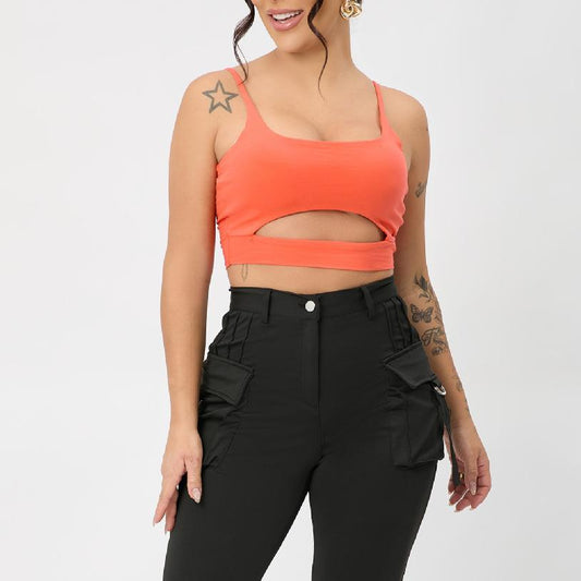 Camisola deportiva multicolor ajustada con aberturas y hebilla ajustable para mujer