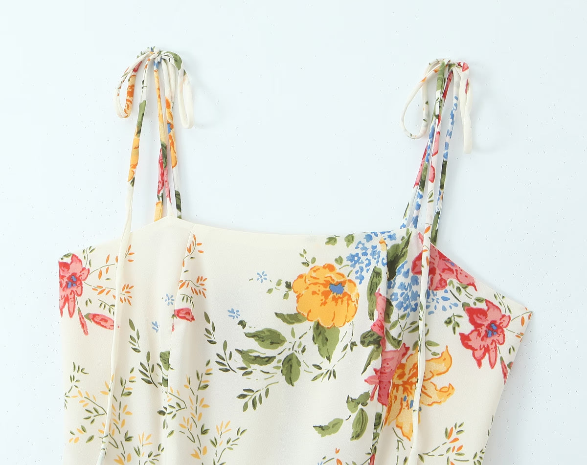 Summer Women Floral Small Floral Print Slim Fit Large Strap Dress