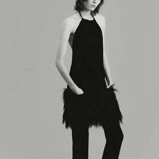 Vestido francés sencillo con efecto de piel para mujer