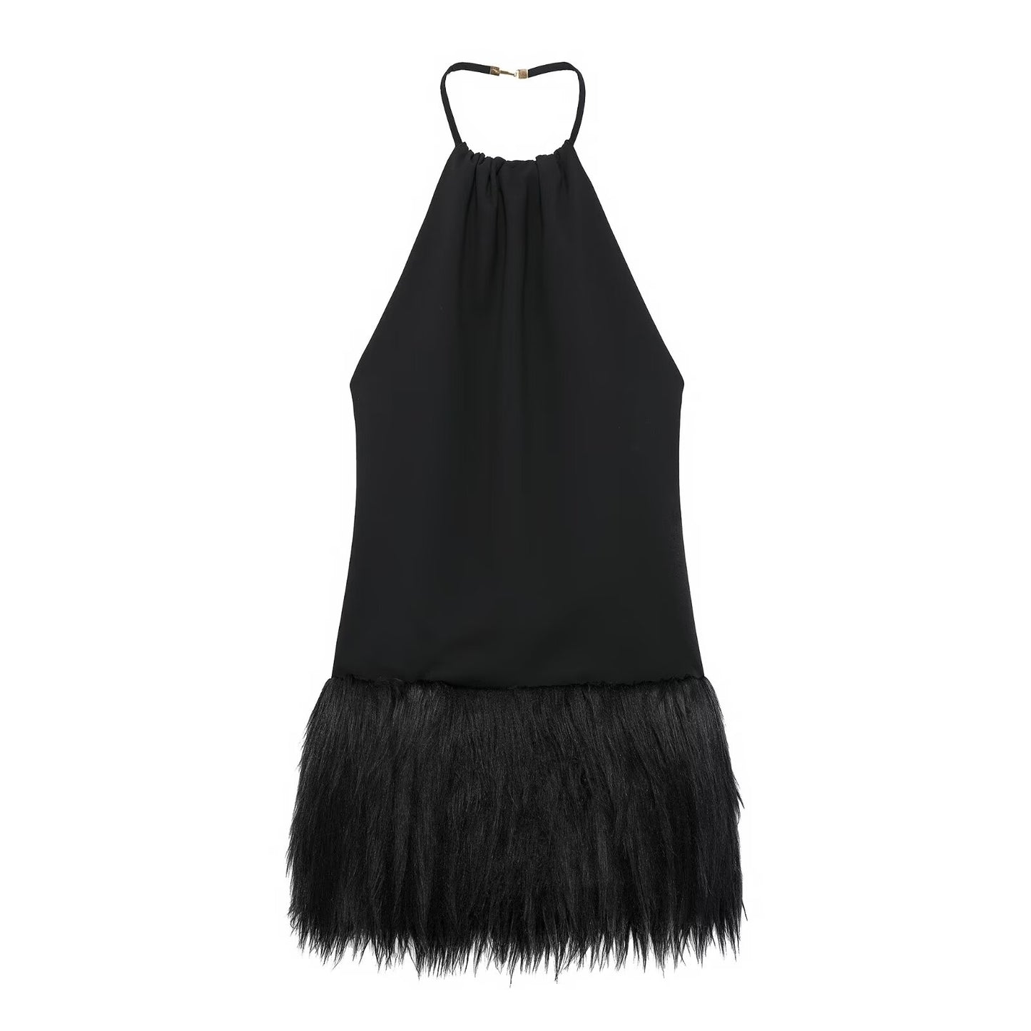 Vestido francés sencillo con efecto de piel para mujer