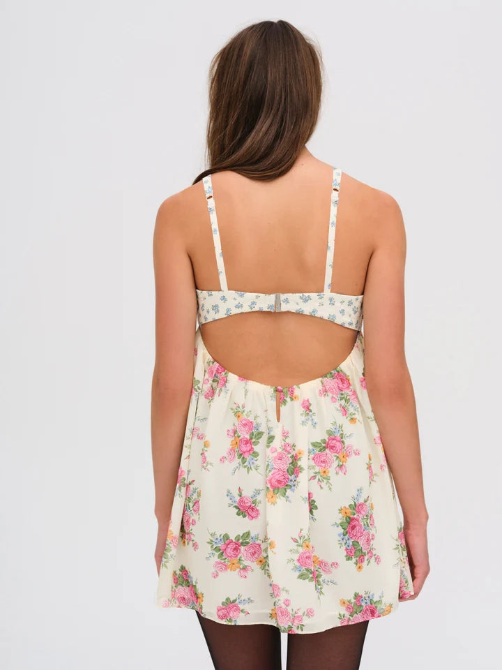 Winter Vacation Color Matching Chest Embroidered Printed Backless Casual Sling Dress