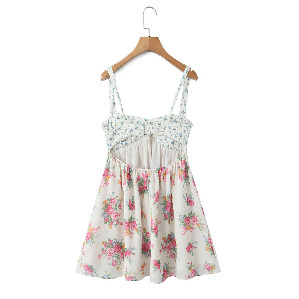 Winter Vacation Color Matching Chest Embroidered Printed Backless Casual Sling Dress