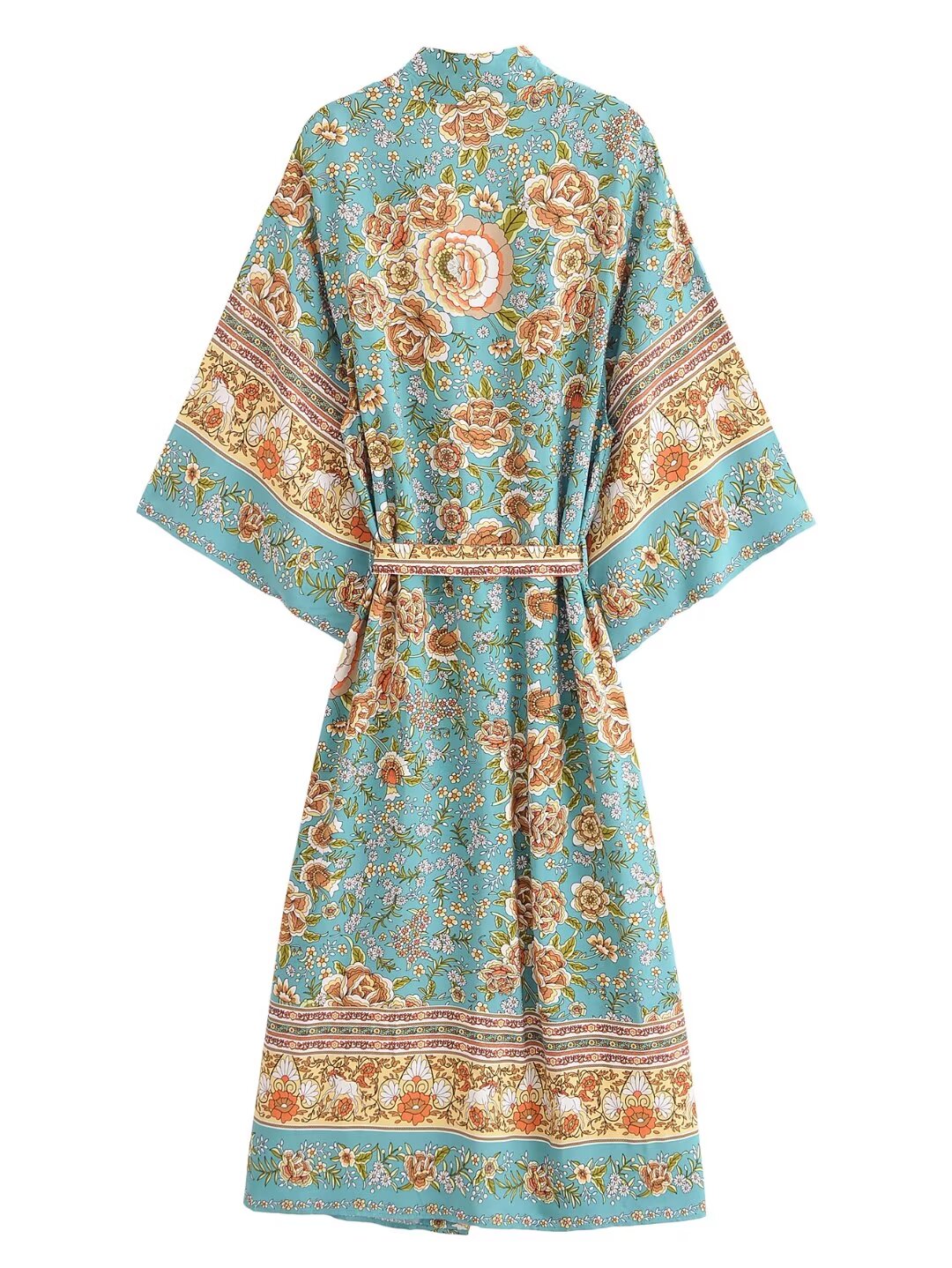 Cardigan kimono long à ceinture florale en rayonne pour femme, automne