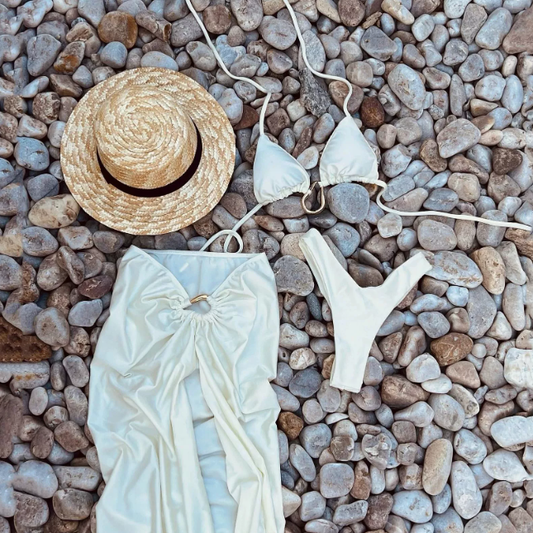 Maillot de bain trois pièces à cordon de serrage pour femme, triangle fendu et échancré