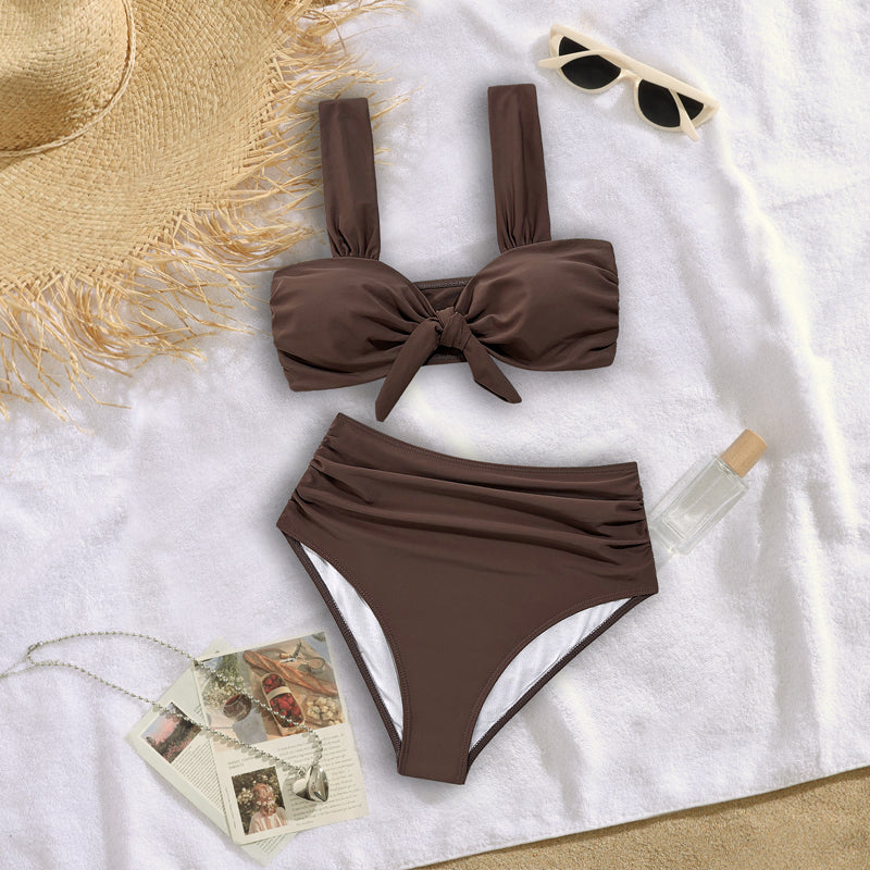 Bikini sexy de cintura alta con estampado de mariposas y nudo para mujer