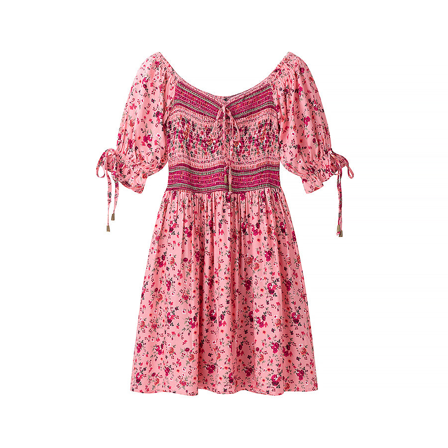 Women Clothing Autumn Green Positioning Rayon Printed Elastic Dress Women