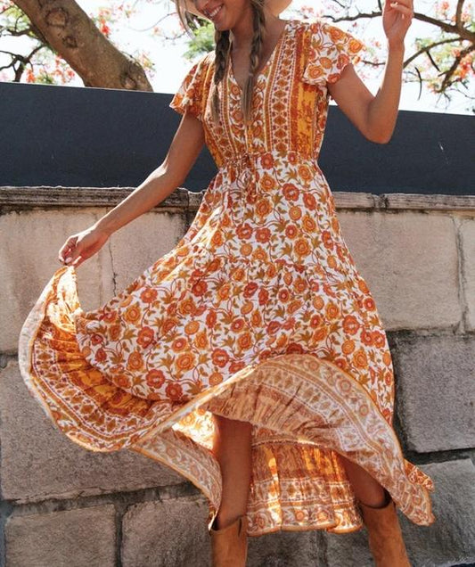 Vestido largo informal de rayón con estampado floral para mujer