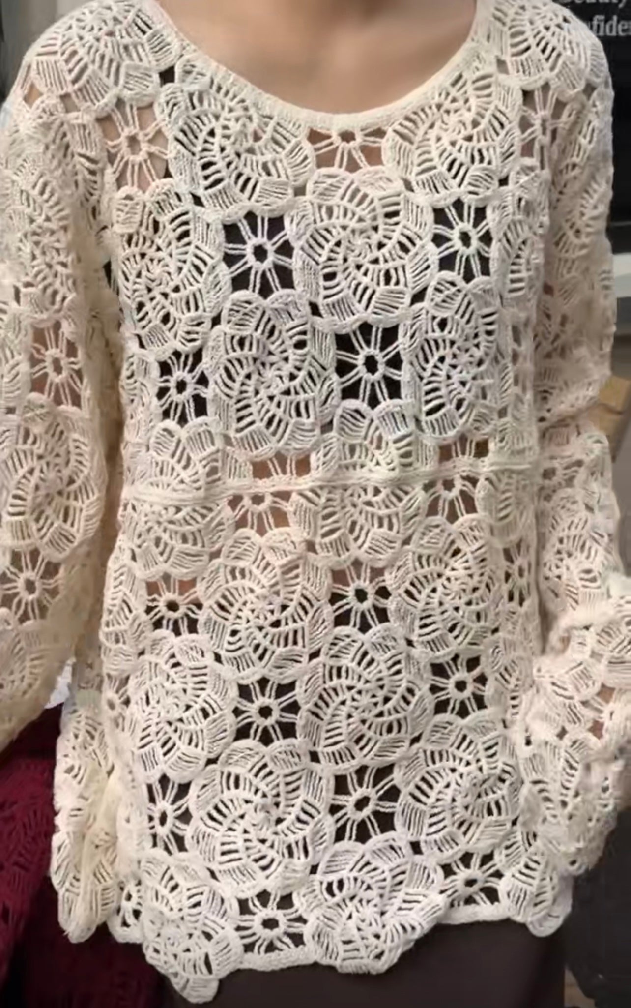 Women Mid Length Crochet Cutout Top