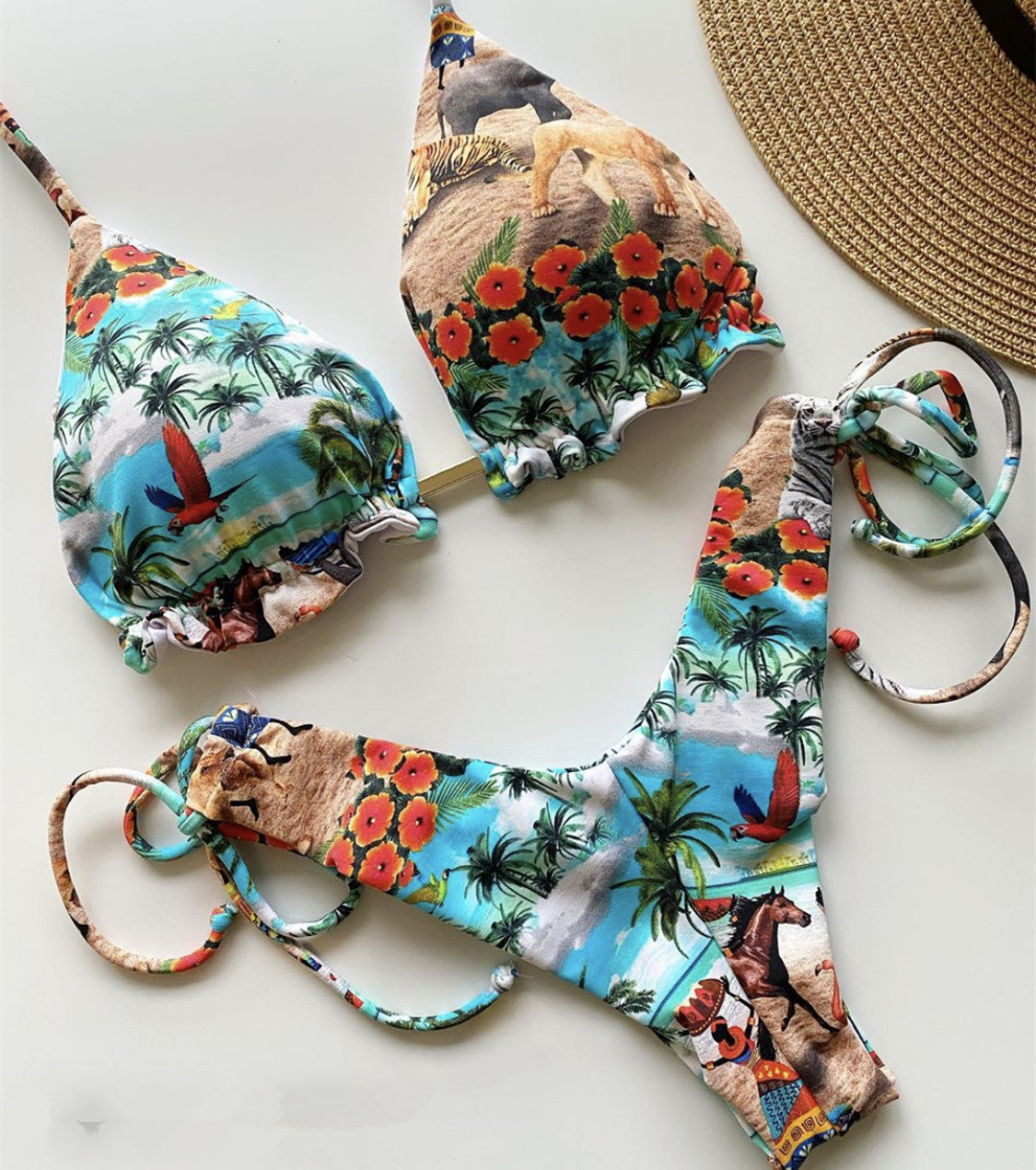 Traje de baño de bikini con borlas estampadas