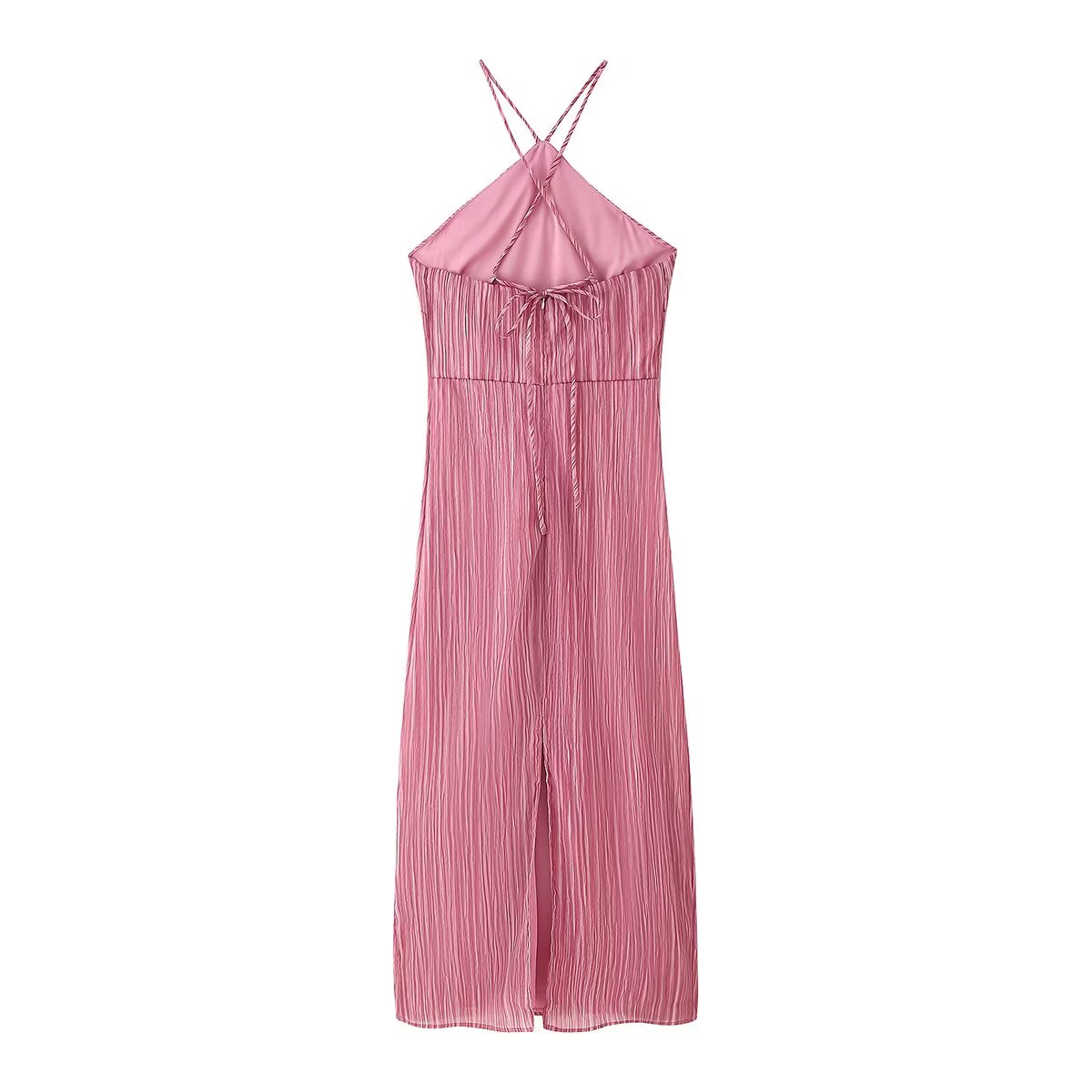 Spring Summer Women Clothing Sexy Sexy Slim Halter Lace up Texture Dress