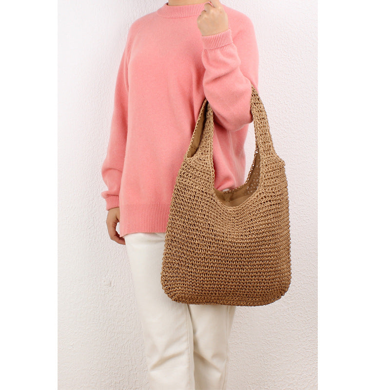 Shoulder Straw Bag Mori Hand Woven Bag Casual Large Capacity Beach Bag