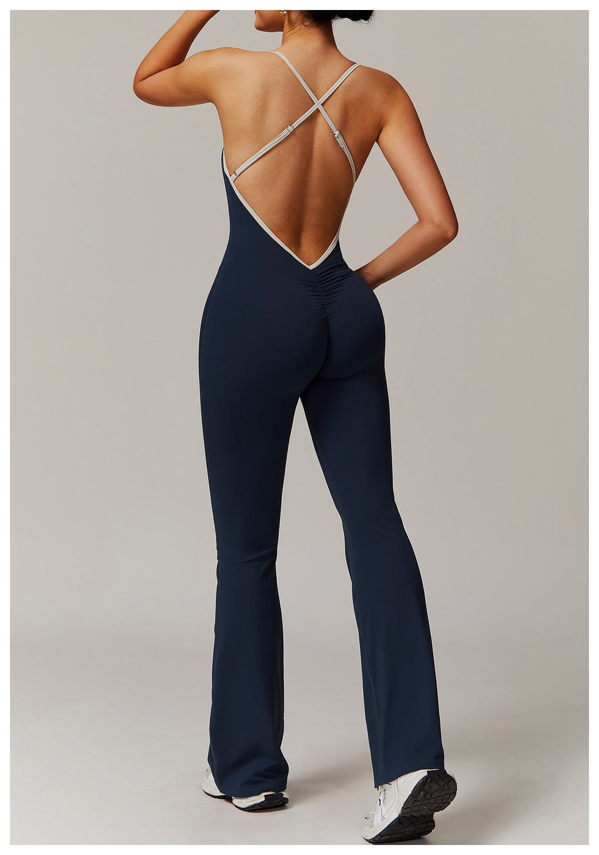 Mono de yoga con espalda cruzada y pliegues, estilo nude, para correr, deportes y fitness