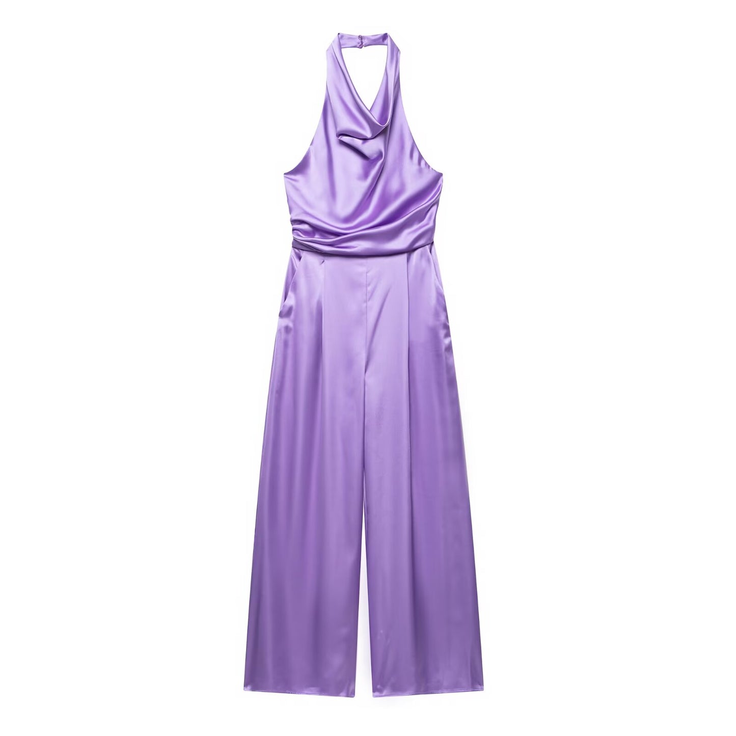 Summer Women Clothing Backless Silk Satin Texture Hanging Collar Jumpsuit