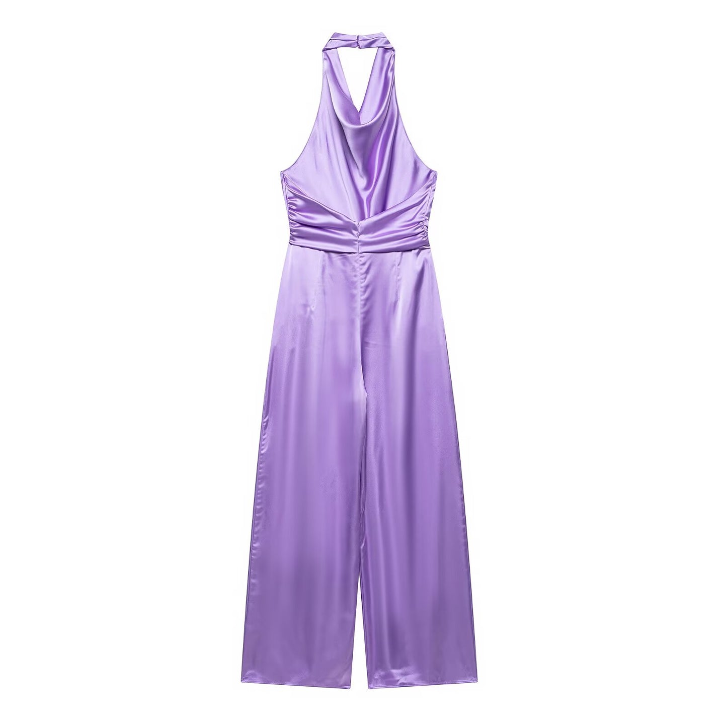 Summer Women Clothing Backless Silk Satin Texture Hanging Collar Jumpsuit