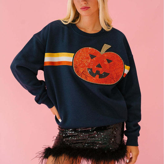 Autumn Winter Women Clothing Halloween Day Elements Sequined Sweater Loose Casual Top Women