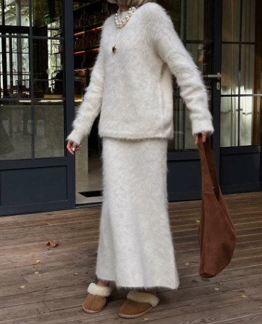 Pullover Sweater Skirt Autumn Winter Knitted Two Piece Sets Sweater Women