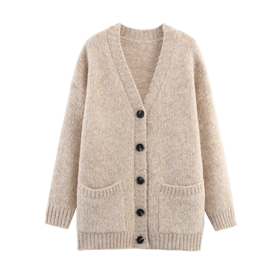 Women Clothing Autumn Lazy Autumn Winter Simplicity V neck Single Breasted Coat