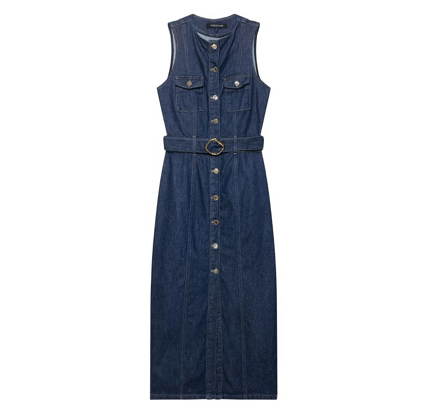 Women Wear Wild with Belt Denim Dress