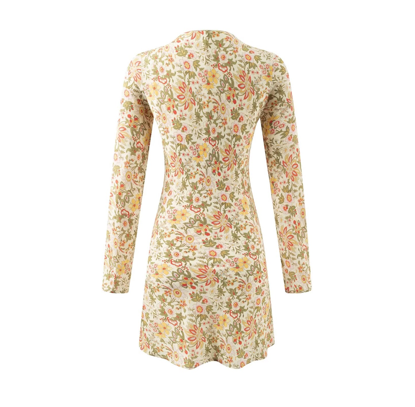 Summer Casual Elegant Floral Printed V neck Tied Long Sleeves Dress
