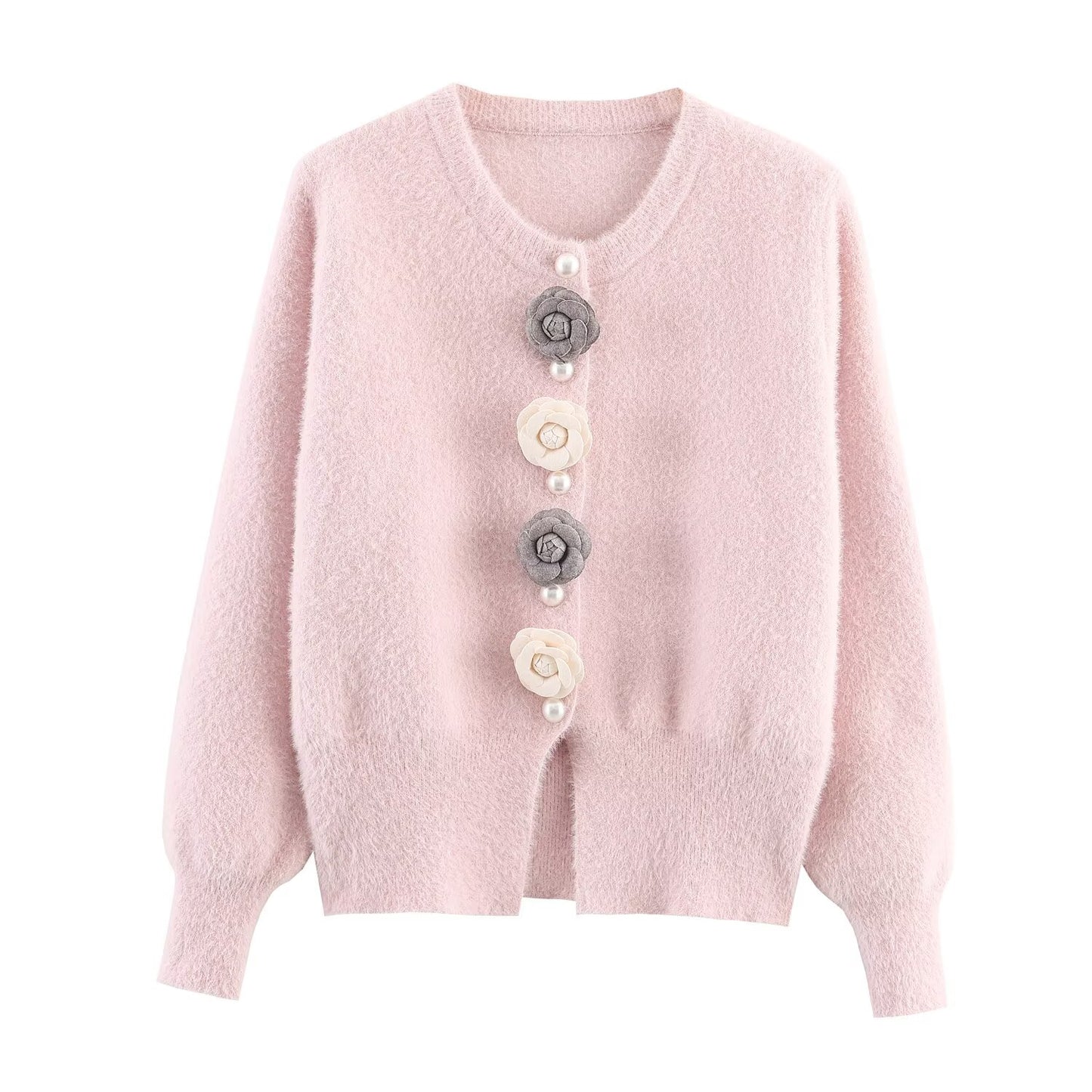 Women Clothing French Classic Chic Beaded Wool Three Dimensional Floral Knitted Imitation Mink Cardigan Coat