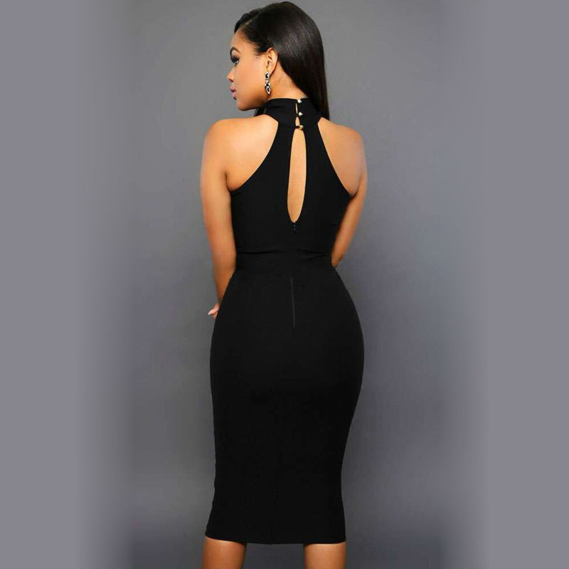Summer Women Clothing Sleeveless Halter Mesh Stitching Sexy Slim Dress Dress Dress