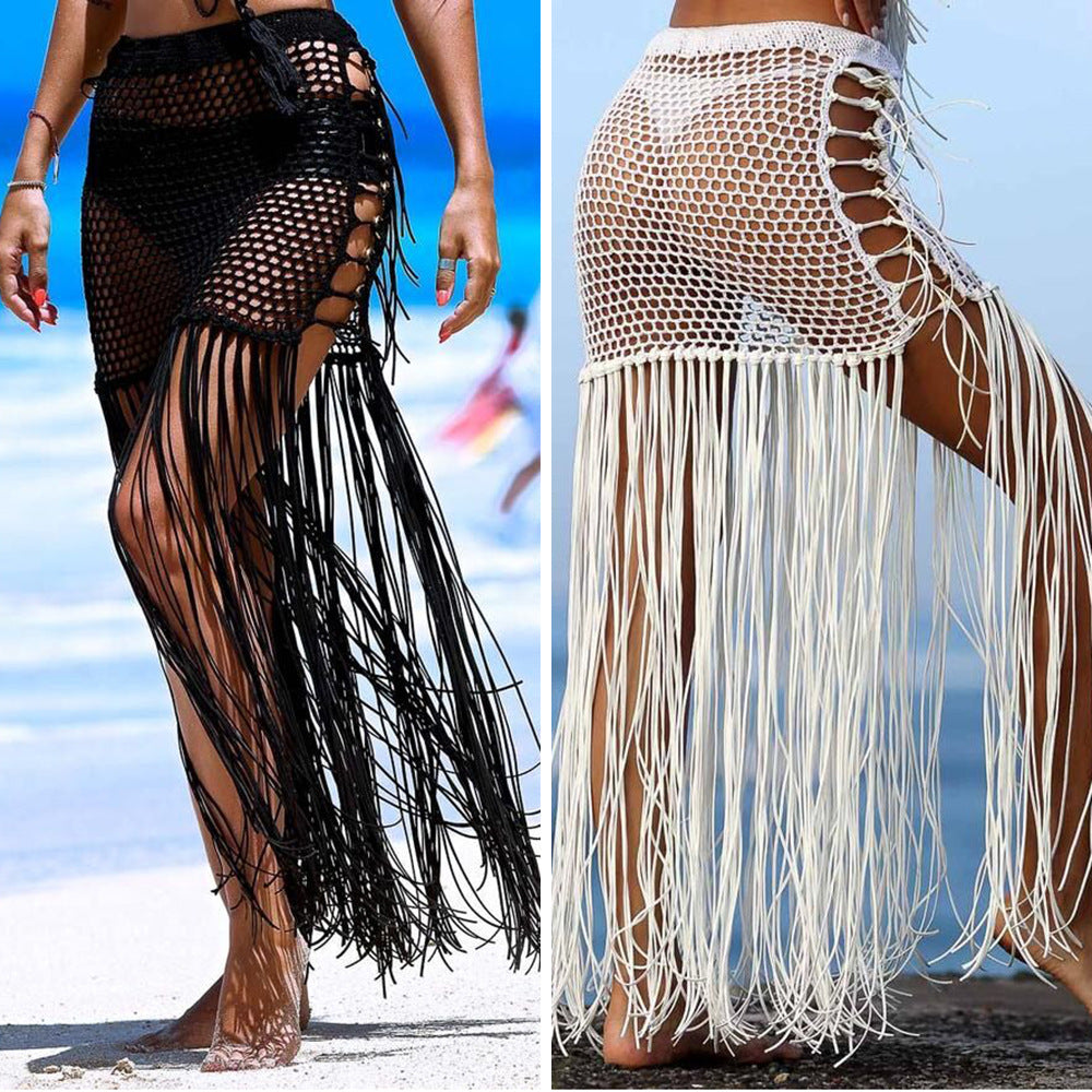 Vestido de bikini con borlas de celebridad de Internet y tejido a mano.