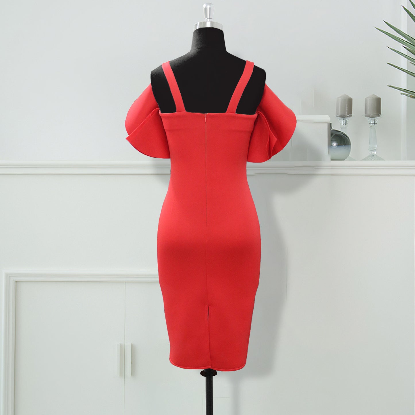 Sexy Spaghetti-Strap Ruffle Elegant Slim High Waist Slimming Sheath plus Size Dress Women Dress