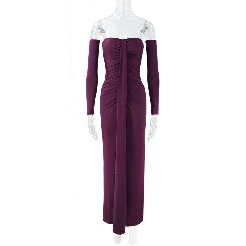 Women Clothing Autumn Wrapped Chest Pleated Slim Independent Sleeve Length Dress Bailess