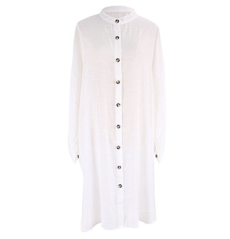 Camisa de bambú de un solo pecho para playa, protección solar, falda informal para vacaciones en la playa