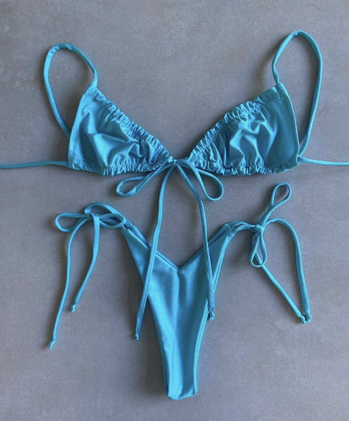 Traje de baño de bikini dividido popular de color sólido para mujer, traje de baño de bikini atado