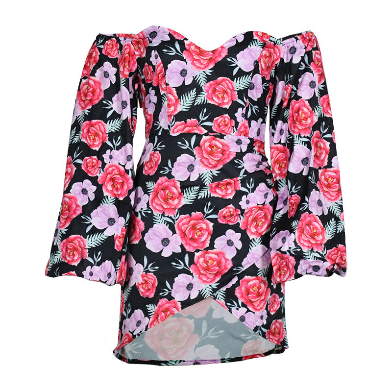 Printed Sexy Square Collar Dress Women Spring Summer Arrival