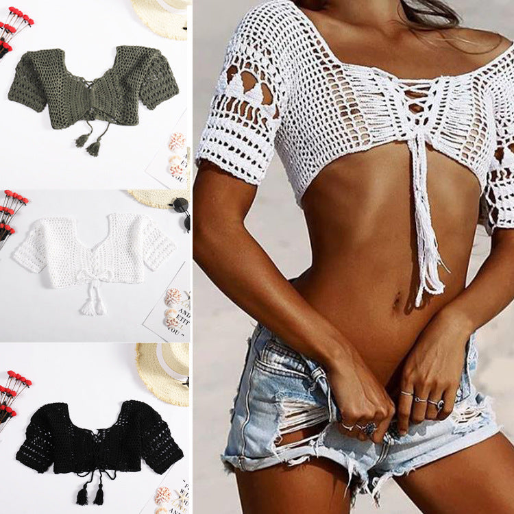 Summer Hand Crocheting Knitting Beach Cover Up Sexy Hollow Out Cutout Swimsuit Tops Women Crochet hook