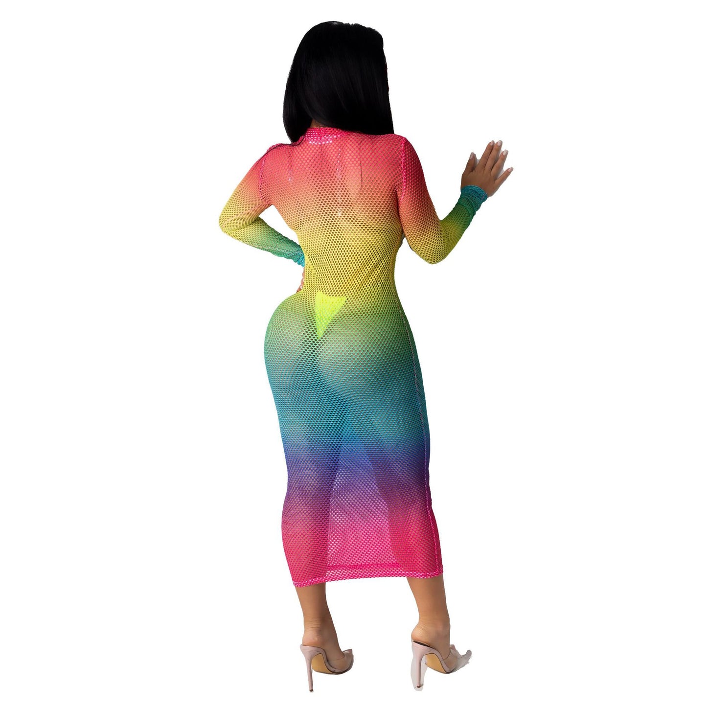 Wear Nightclub Super Elastic Angular Mesh Printed Dress