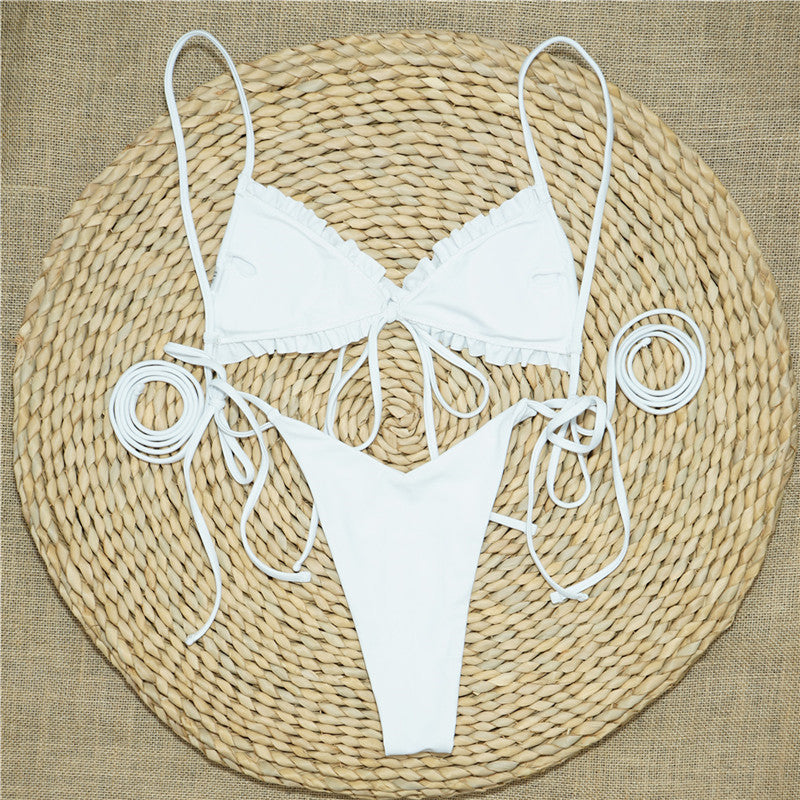 Traje de baño con volantes para mujer, traje de baño triangular para mujer, bikini de tiras de corte alto, traje de baño sexy para playa, bikini, traje de baño