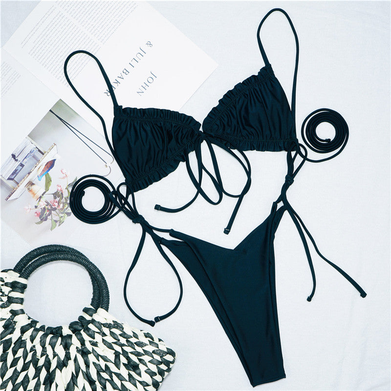 Traje de baño con volantes para mujer, traje de baño triangular para mujer, bikini de tiras de corte alto, traje de baño sexy para playa, bikini, traje de baño