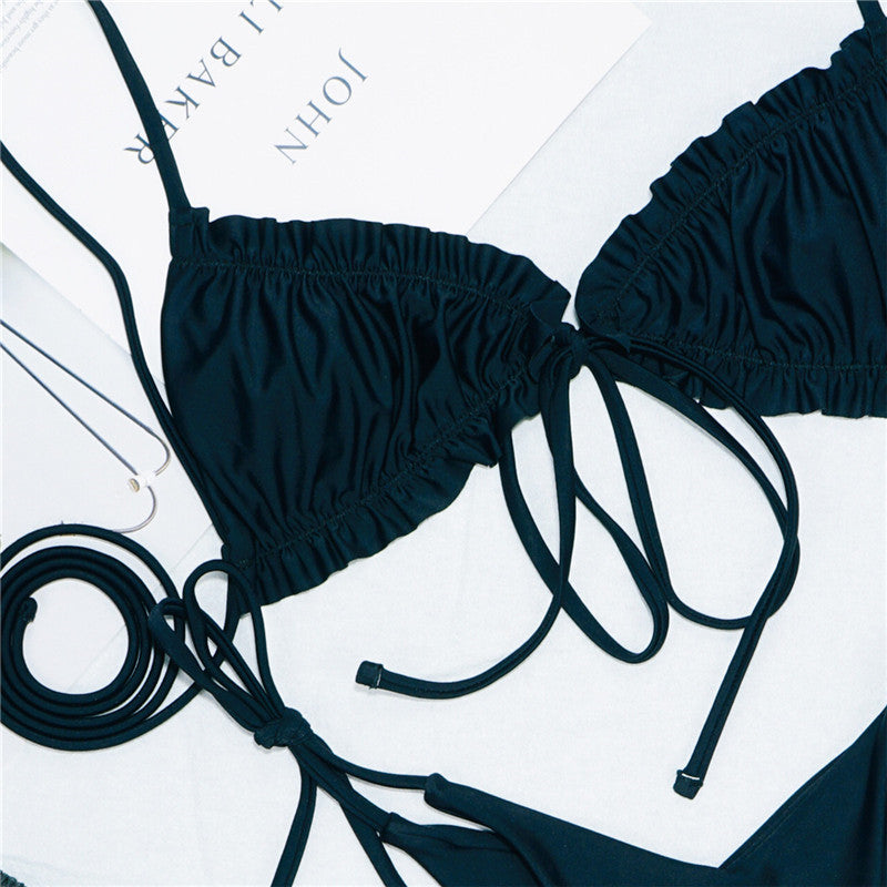 Traje de baño con volantes para mujer, traje de baño triangular para mujer, bikini de tiras de corte alto, traje de baño sexy para playa, bikini, traje de baño