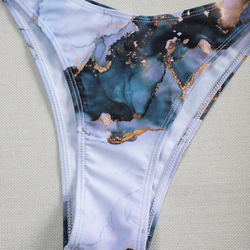 Sexy marble print bikini set 3 piece swimsuit mesh long sleeve swimsuit High cut swimwear women String halter micro bikini Beach wear