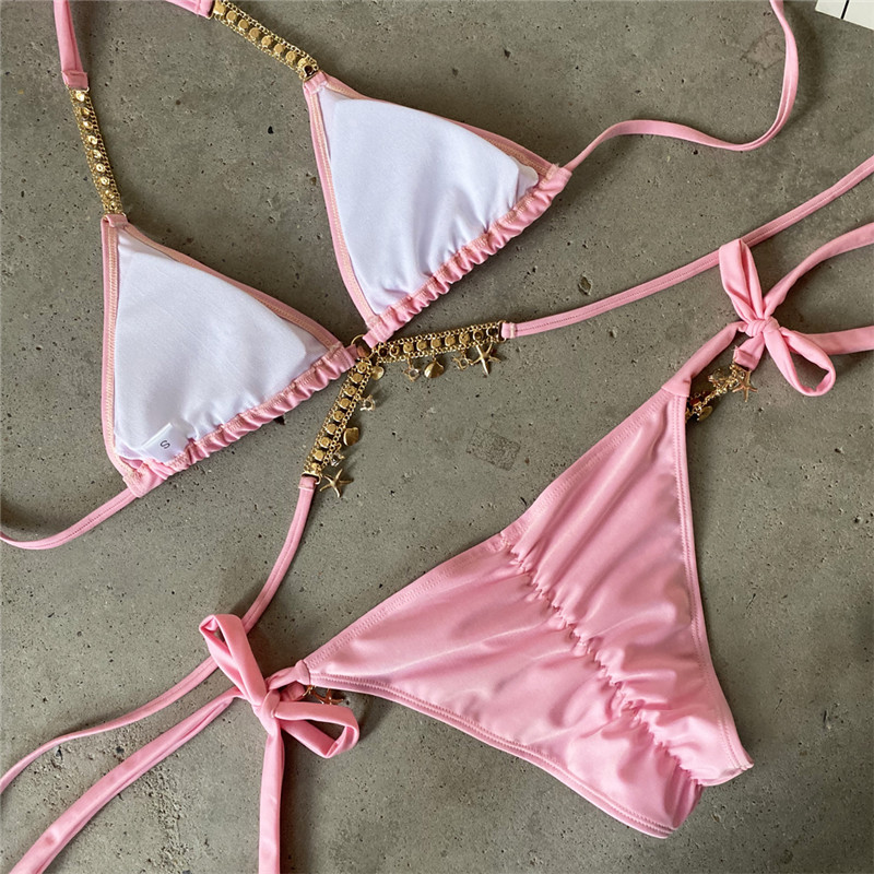 Sexy push up bikini Metallic swimsuit Women Tie side swimwear women Summer bathers High cut bathing suit women