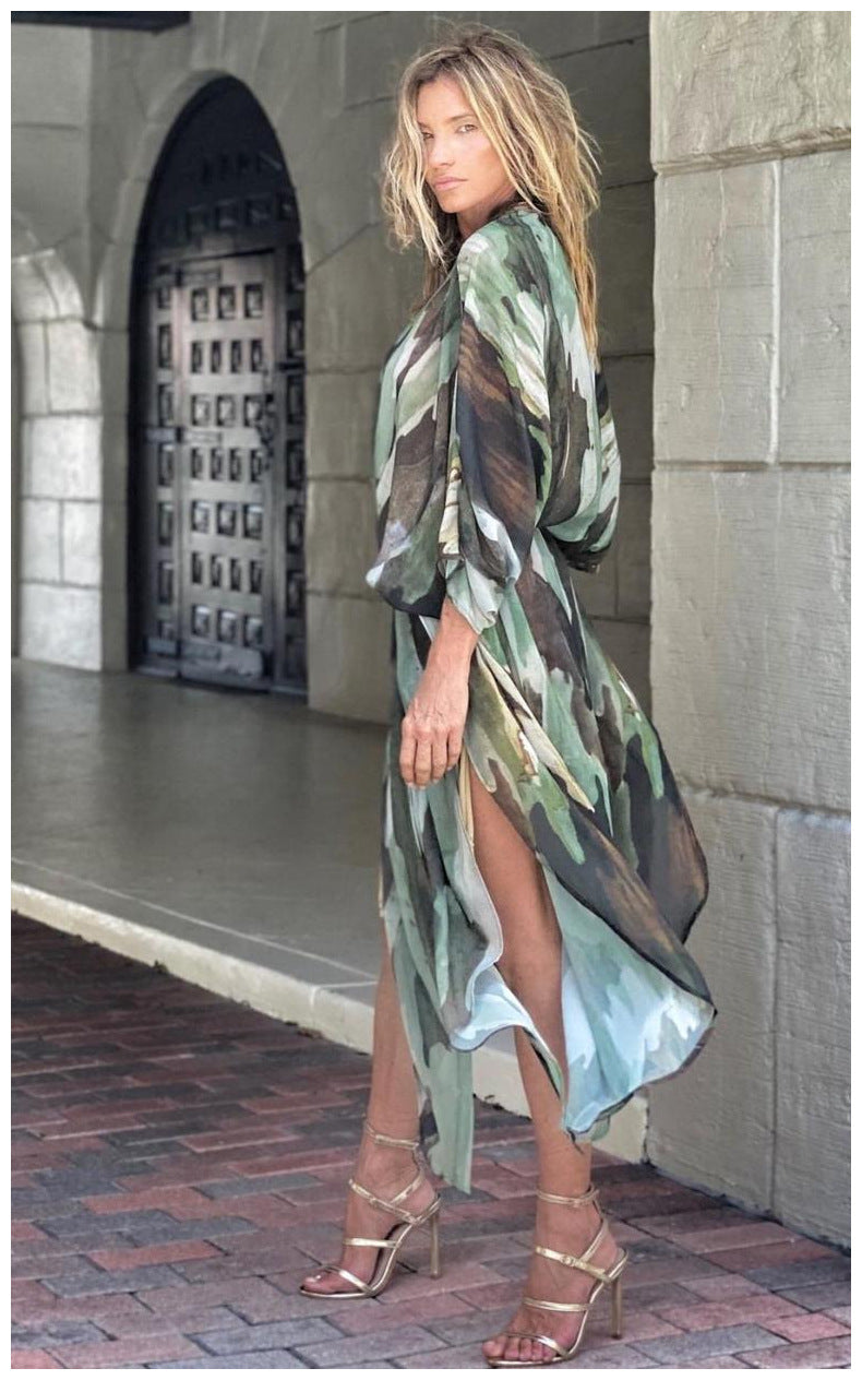 Summer Printing plus Size Sun Protection Beach Loose Vacation Chiffon Cardigan for Women