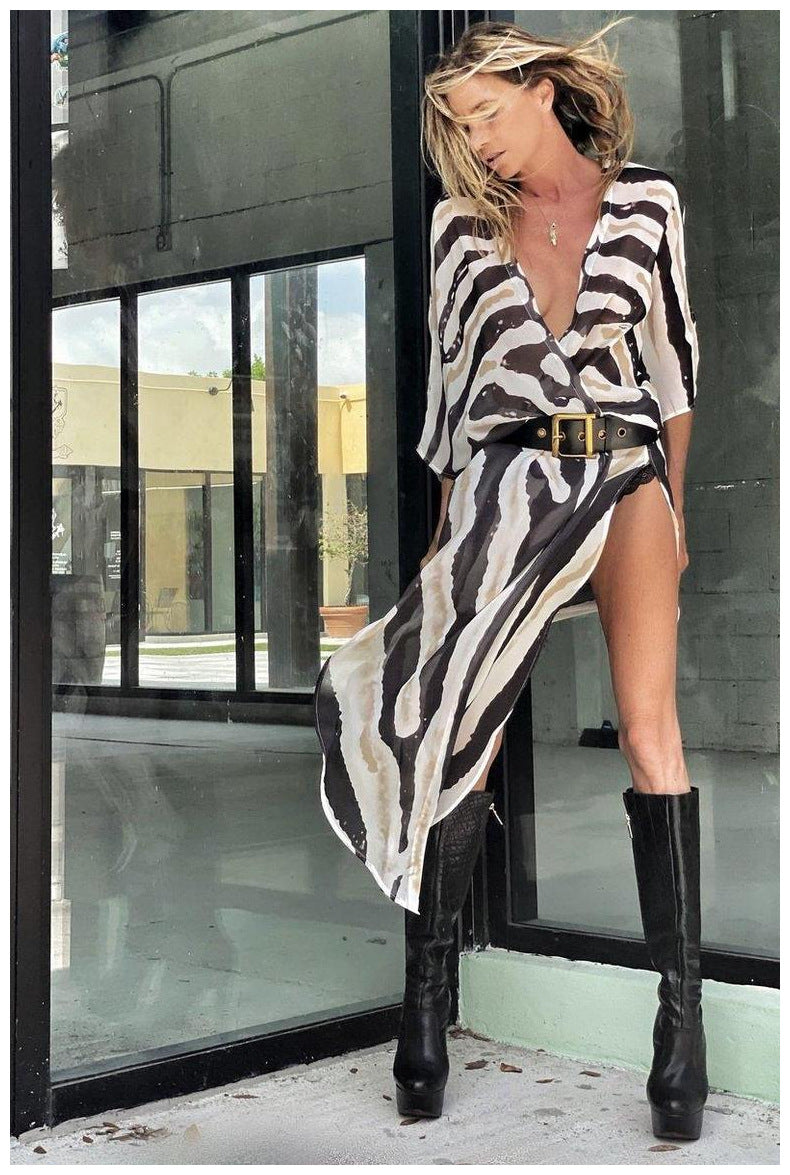 Summer Printing plus Size Sun Protection Beach Loose Vacation Chiffon Cardigan for Women
