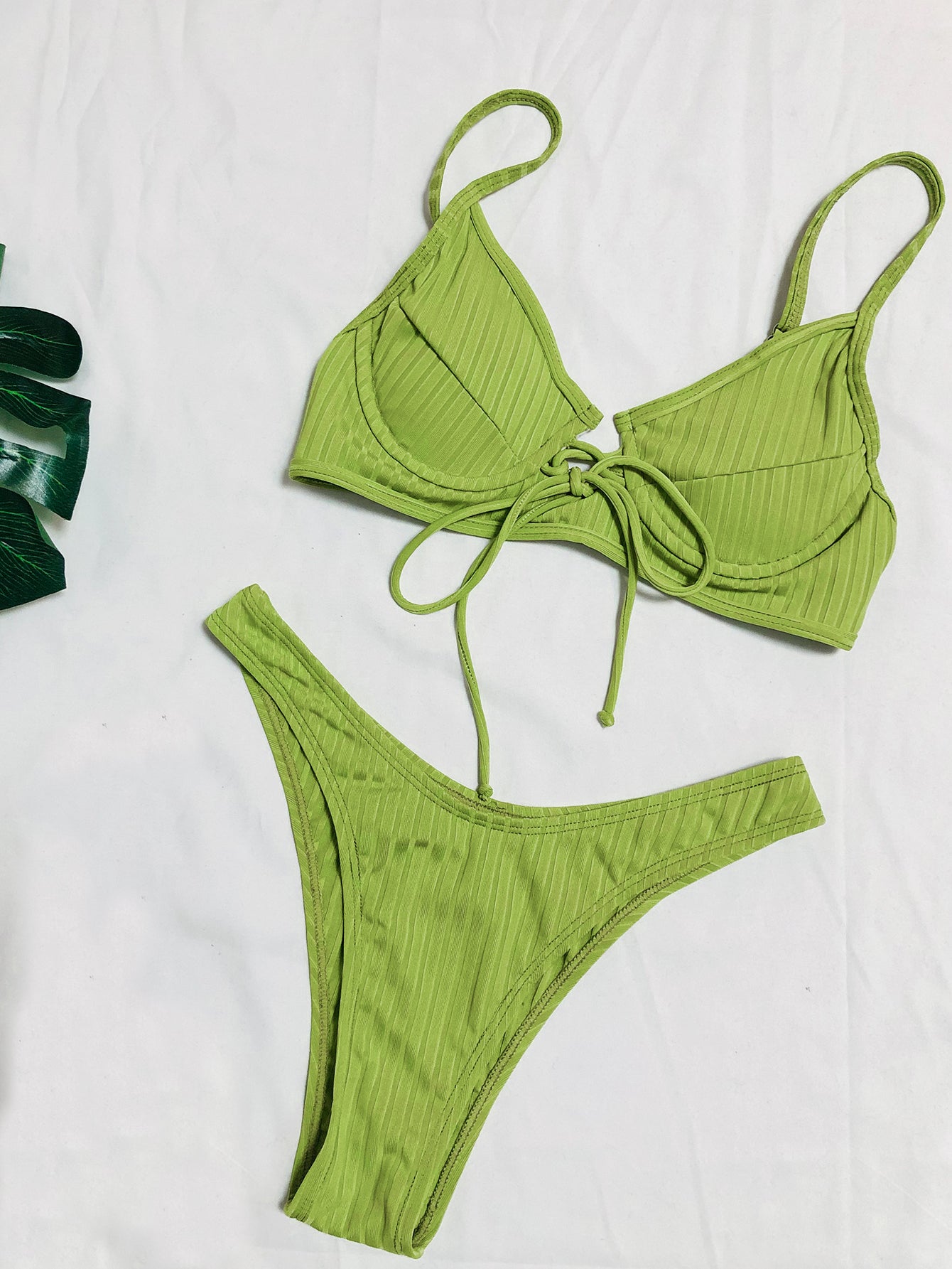 Traje de baño sexy de rayas de color sólido para mujer, bikini push up con cuello halter, traje de baño de corte alto con tiras, traje de baño sexy