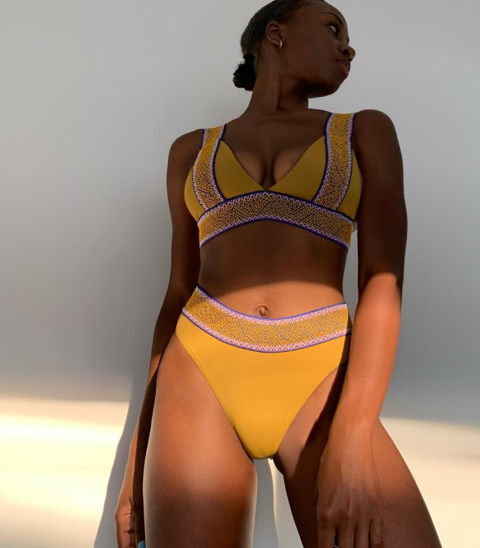 Traje de baño de nailon de cintura alta, popular traje de baño de bikini dividido, bikini de color sólido