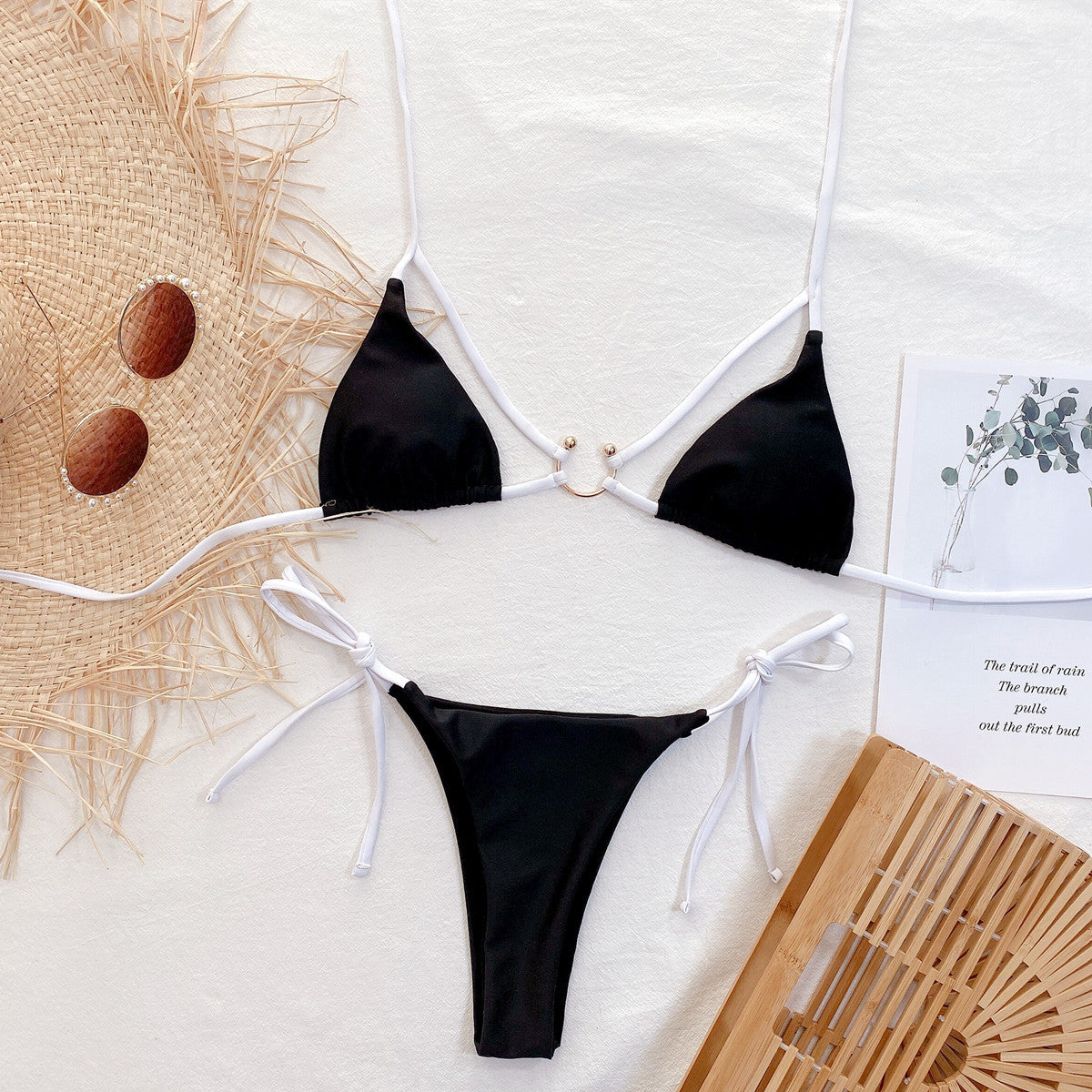 Traje de baño único exterior Bikini de color sólido Bikini sexy para mujer Traje de baño separado Bikini triangular