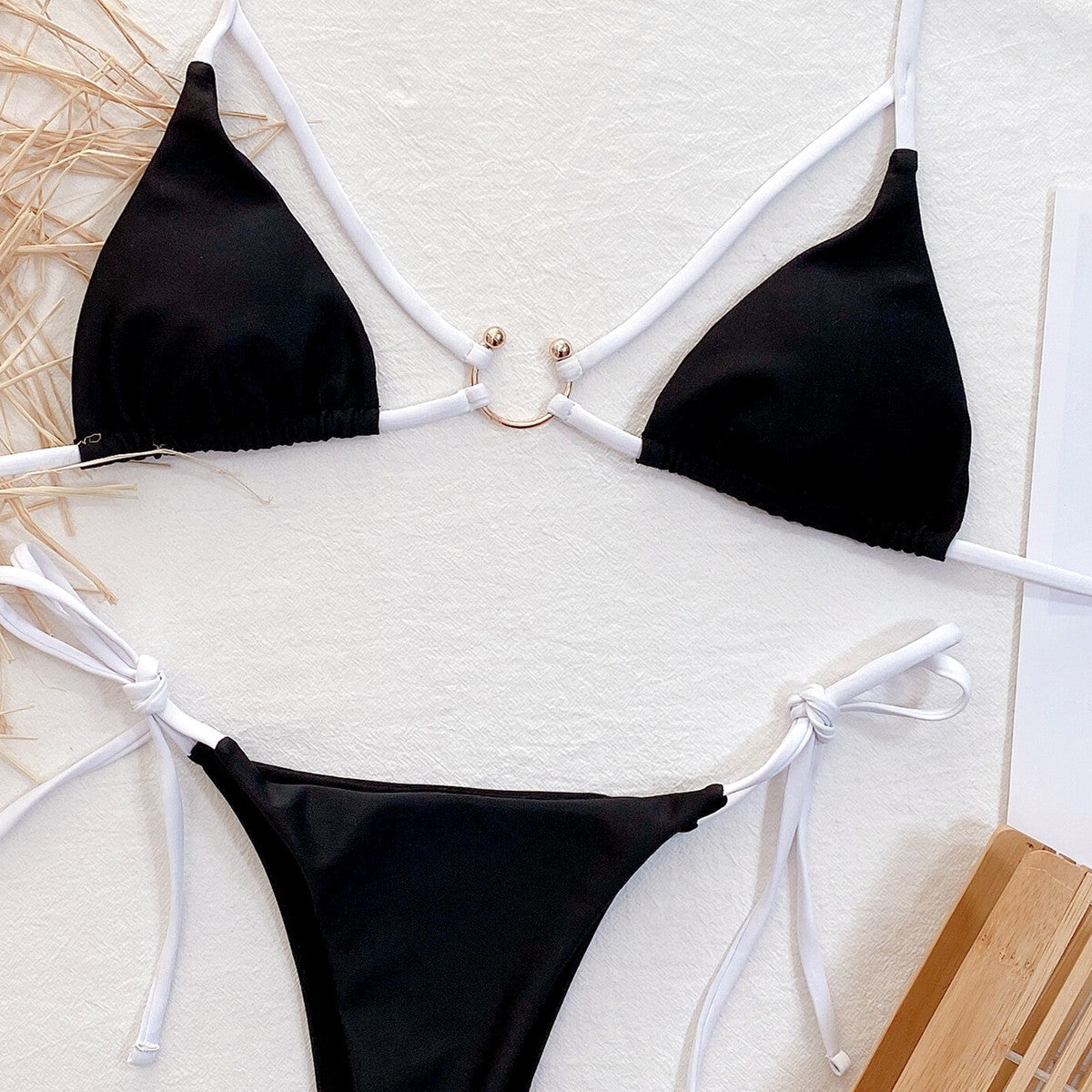 Traje de baño único exterior Bikini de color sólido Bikini sexy para mujer Traje de baño separado Bikini triangular