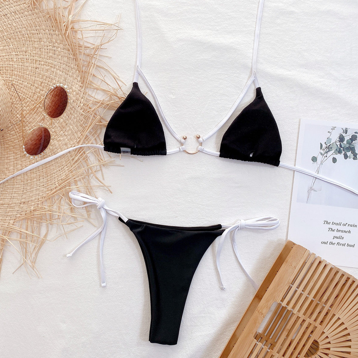Traje de baño único exterior Bikini de color sólido Bikini sexy para mujer Traje de baño separado Bikini triangular