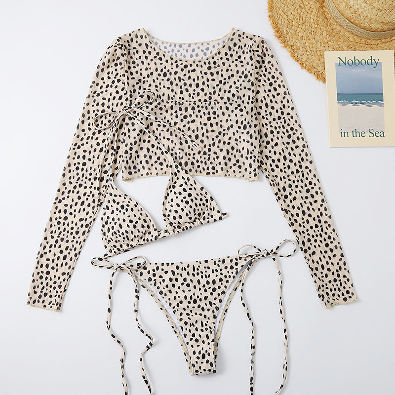 3 pieces long sleeve top swimwear Triangle bikini set String halter swimsuit women swimming suit Sexy high cut bathing suit