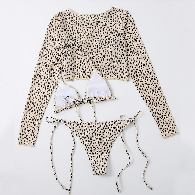 3 pieces long sleeve top swimwear Triangle bikini set String halter swimsuit women swimming suit Sexy high cut bathing suit